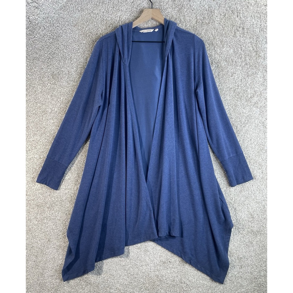 Soft Surroundings Blue Hooded Open-Front Women's Sweater Cardigan - Picture 2 of 7